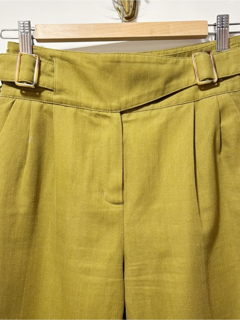 Sezane Francky Trousers Blend Cotton Linen Blend Size 2 Olive Green Carrot Cut